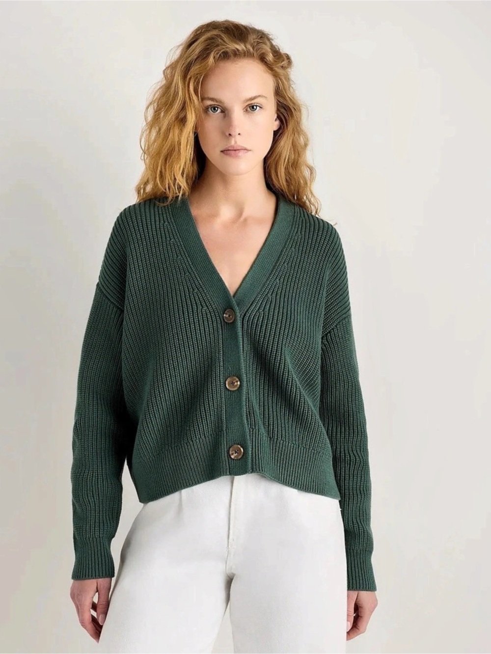 Quince 100% Organic Cotton Fisherman Boxy Cropped Cardigan Organic Cotton